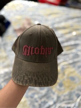 Travis Scott Embroidered Olive Green Baseball Cap with Pink Script
